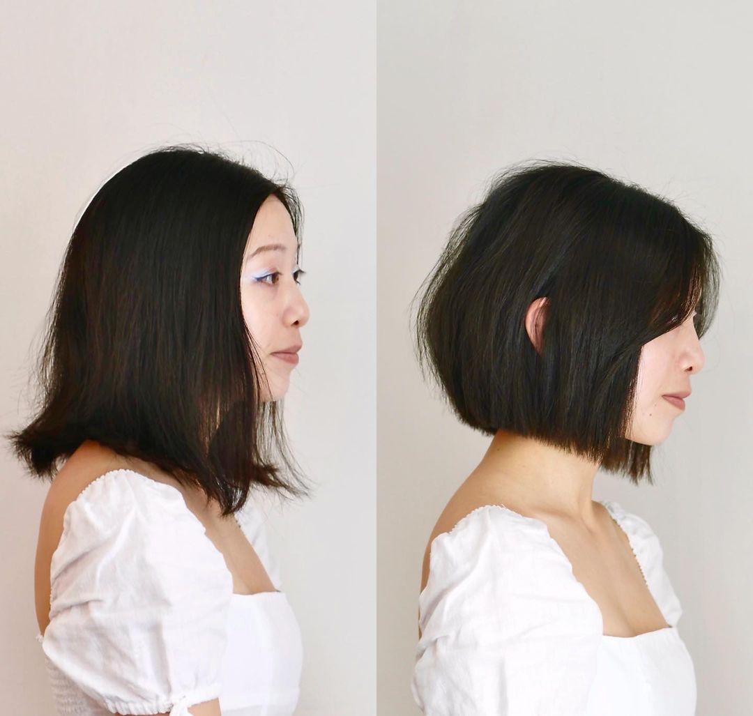 Blunt Brunette Bob Before and After