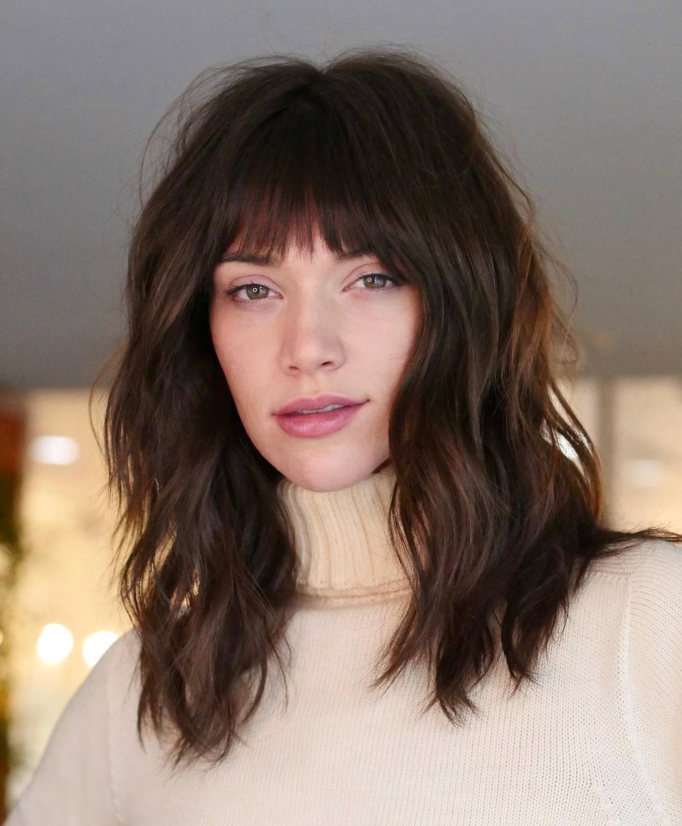 Thick Mid-Length Shag with Jagged Bangs