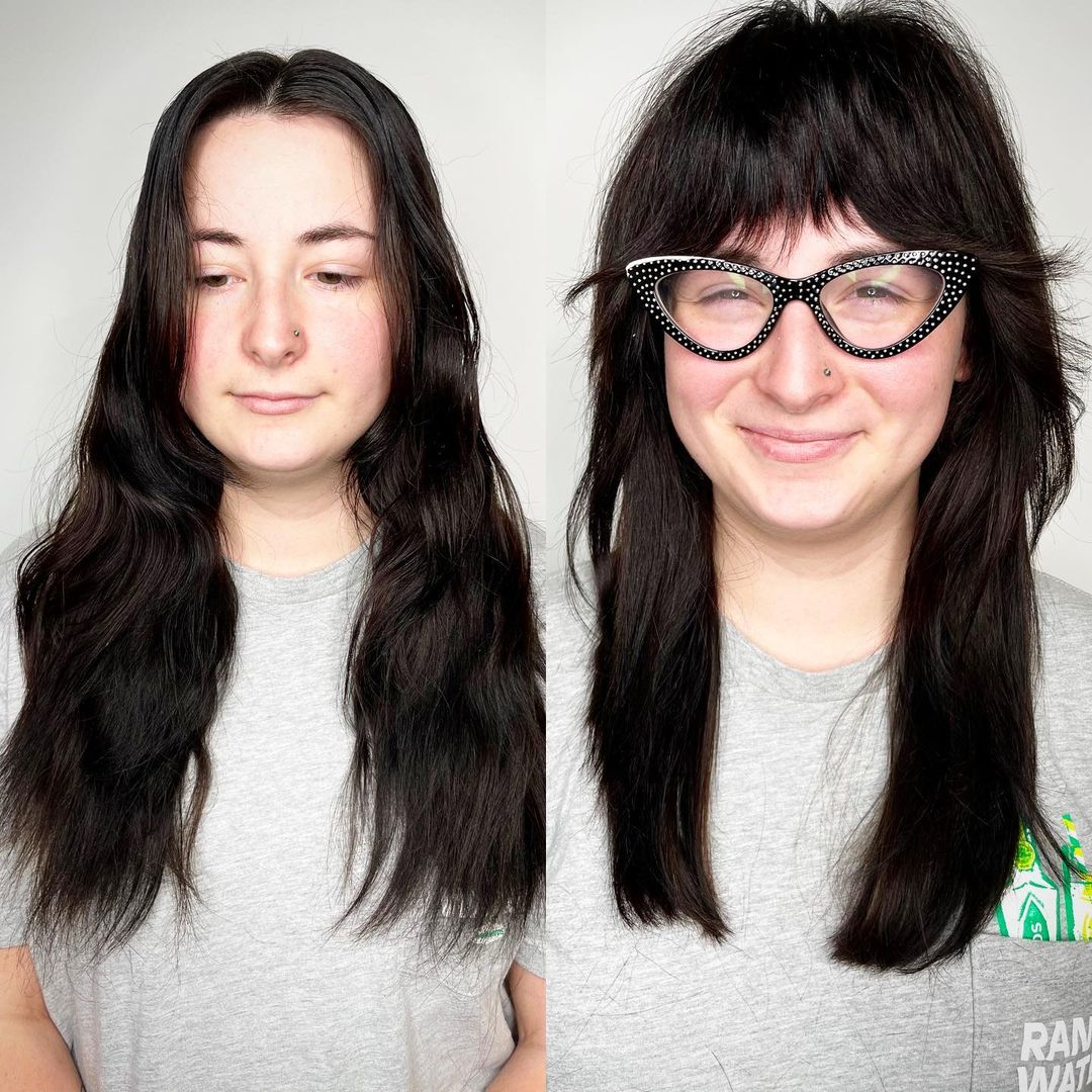 Long Black Wavy Shag with Glasses